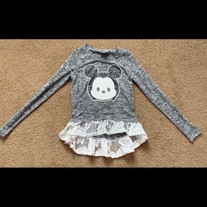 Girls Mickey sparkle sweater, lace bottom, size 6